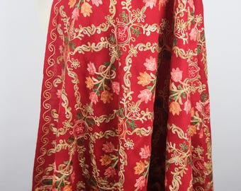Scialle Kashmiri In Pura Lana Con Ricamo Sozni - Scialle Donna Pashmina Elegante E Pregiato Per L'Inverno - Regalo Unico