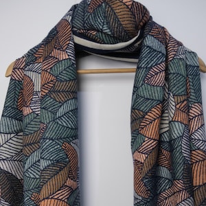 Blue Cashmere Women&#39;s Scarf, Leaves Pattern Soft and Comfortable Warm Wrap, Birthday Gift For Her, Christmas Gift, Mother&#39;s Gift, UK Seller