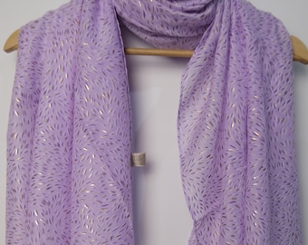 Exclusive Small Loose Leaves Print Scarf in Purple, Elegant Warm Wrap, Light Cotton Scarf, Gift For Her birthday, Mother's Gifts, UK Seller