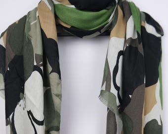 Elegant Abstract Floral Print Cotton scarf in Green, Women's Wrap, Ladies Accessories, Gift For Her, Women's Gift