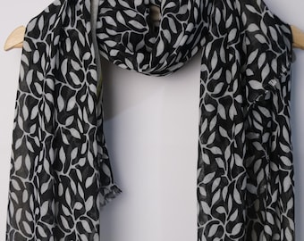 Black Floral Scarf For Women's Perfect For Spring Summer and Autumn,Soft Scarf, Birthday Gift, Mother's Gift, Printed Scarf
