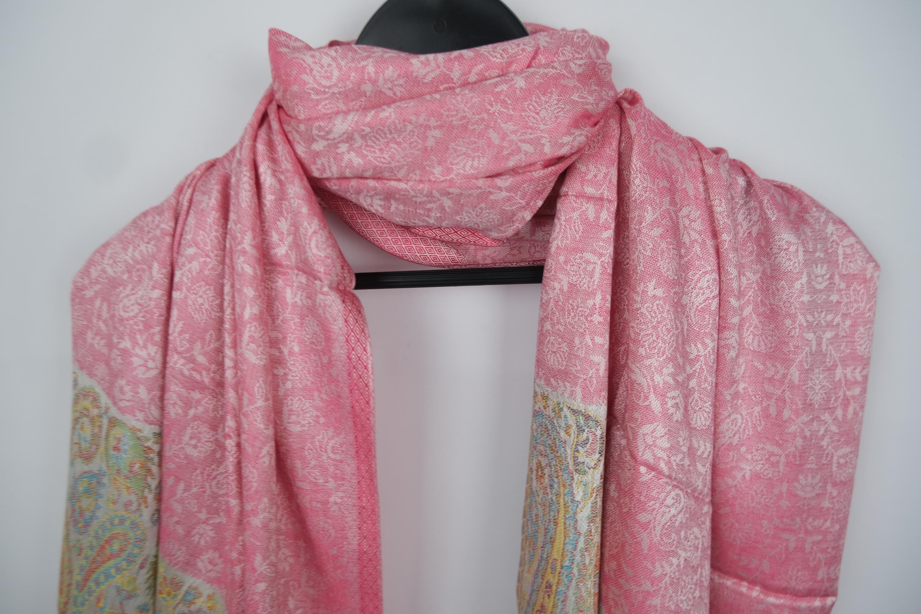 Floral and Paisley Pink Indian Women's Scarf in Modal Wool