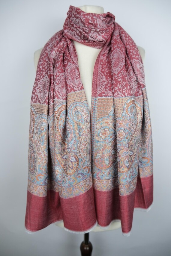 Vibrant Red Paisley Pattern Women's Indian Scarf, Autumn and