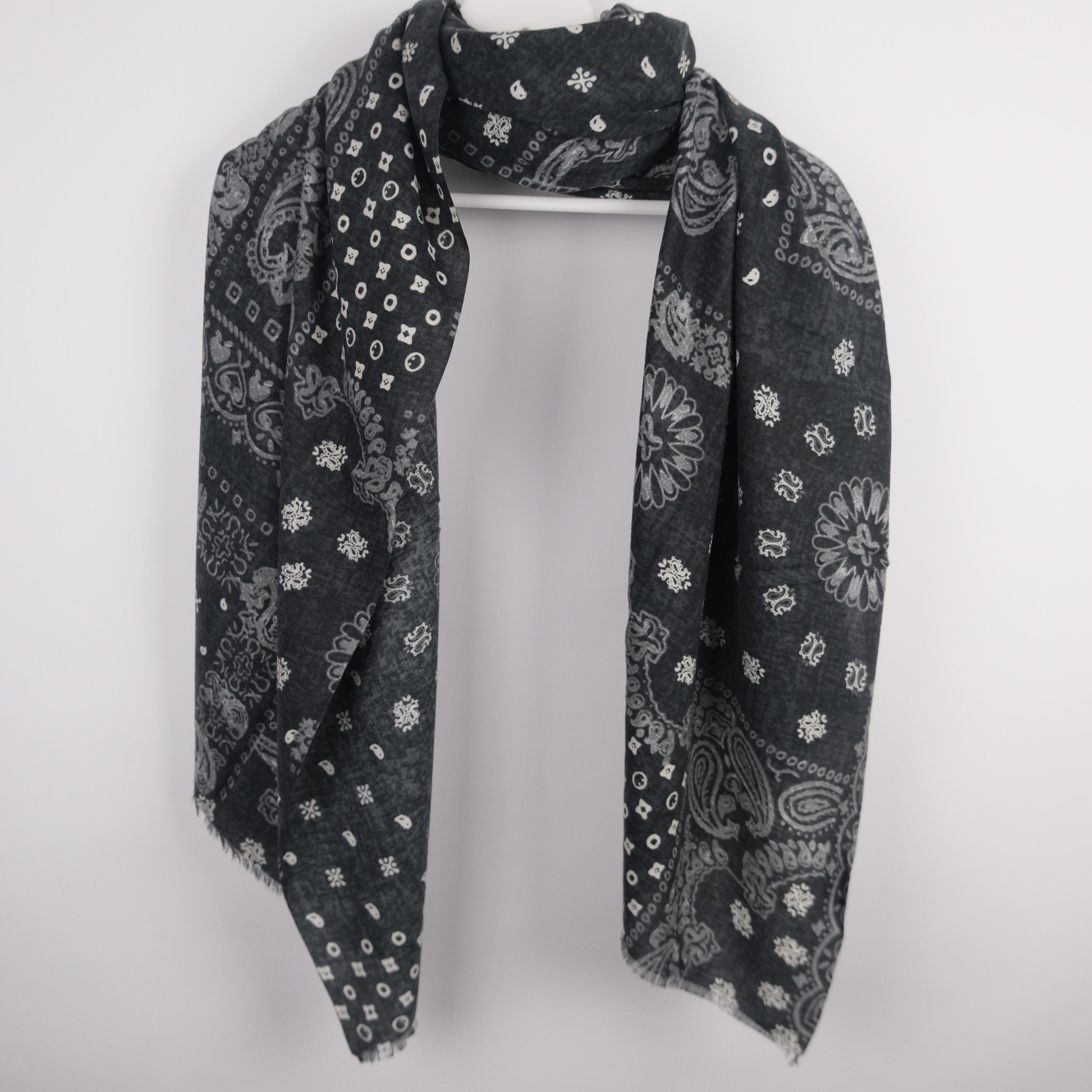 Black Paisley Patch Print Medium Weight Scarf, Women's Fashionable
