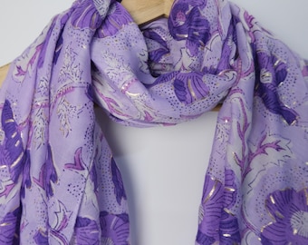 Summer Poppy Flower Print Scarf, Cotton Scarf, Women's Birthday Gift, Mother's Gift, Floral Scarf