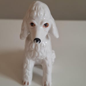 Small French White Poodle Dog Ceramic Figurine / Statue