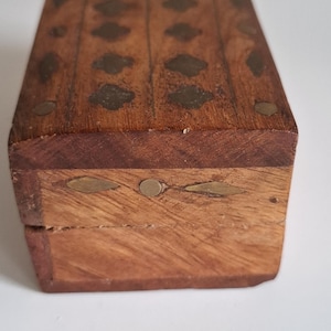 Rectangular Vintage Trinket Wooden Box with Brass Inlay