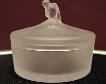 Lalique DEGAS Ballerina Frosted Crystal Round Powder Box, Signed, 1989
