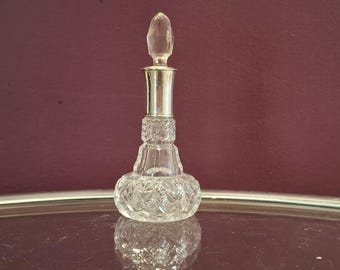 Small Antique George V Hallmarked Silver Necked Cut Glass Perfume Bottle c1923