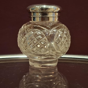 Antique VICTORIAN Hallmarked Sterling Silver Capped Cut Glass Inkwell /  Condiments Pot / Trinket Jar, c1880 - MINOR IMPERFECTION