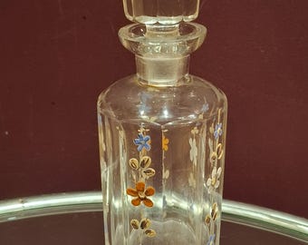 アンティーク 香水瓶 ブルーガラス エナメルと金彩 鈴蘭 1910年頃