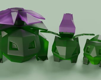 Low Poly Bulbasaur. Ivysaur, & Venusaur Figures