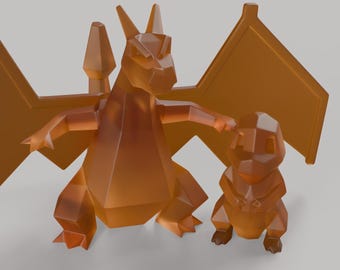 Low Poly Charmander & Charizard Model