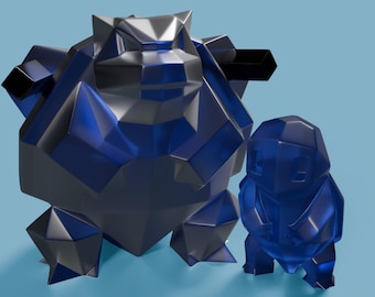 Low Poly Squirtle & Blastoise Figure