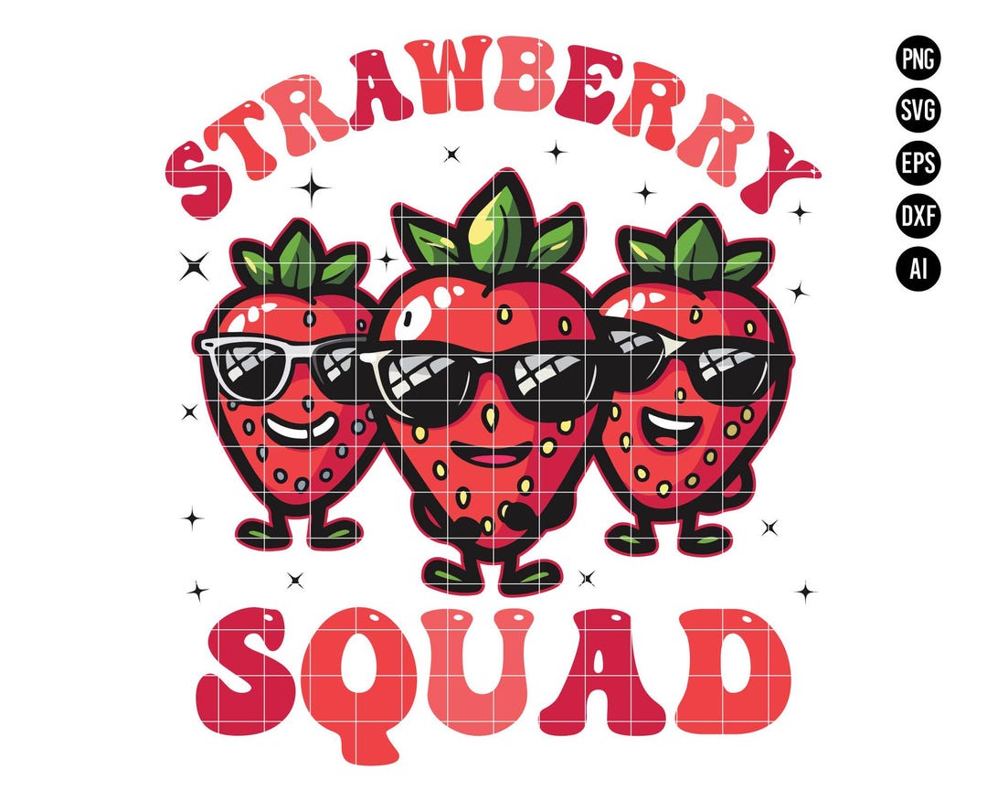 Strawberry Squad Cute Fruit SVG, Fun Strawberry Friends PNG, Summer ...