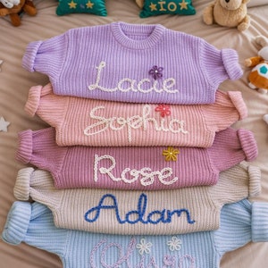 Custom Baby Jumper with Hand-Embroidered Name Monogram, Baby Girls Sweater With Name, Christmas gift Birthday Gift For Girls Boys