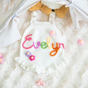 Hand Embroidered Knit Sweater Romper,Personalized Knit Romper with Name,Custom baby bodysuit,Baby Girl Gift, Baby Shower Gift
