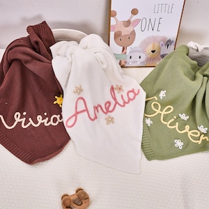 Custom Hand-Embroidered Baby Blanket,Personalized Knitted Name Baby Blanket,Custom Baby Name Blanket,Baby Shower Gift, Newborn Baby Gift