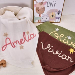 Personalized Knitted Name Baby Blanket,Custom Baby Name Blanket,Hand-Embroidered Baby Blanket, Baby Shower Gift, Newborn Baby Gift