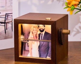 Personalized Photo Flipbook Animation Box with Light,Custom Crank Photobox Picture Box,Custom Wooden Animated Album,Anniversary Gift