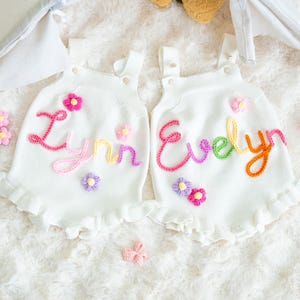 Custom Baby Name Romper,Personalized Hand Embroidered Knit Sweater Romper,Custom baby bodysuit,Baby Girl Gift, Baby Shower Gift