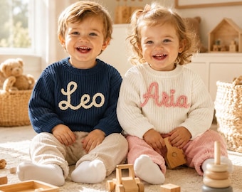 Personalized Baby Sweater with Hand-Embroidered Name,Custom Baby Name Sweater, Hand Embroidered Toddler Jumper, Baby Shower Gift