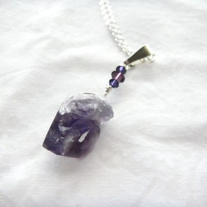 Genuine Amethyst Gemstone, Amethyst Pendant, Amethyst Necklace, Swarovski Amethyst Crystals, Sterling Silver Chain, February Birthstone