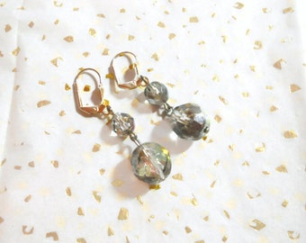 VINTAGE BOHEMIAN, Glass Crystal Earrings, 12mm Round, and 8mm Round, Leverbacks, Sparkle