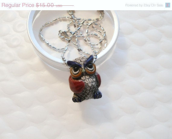 OWL NECKLACE, Pink Wings, Ceramic Owl, Rhodium Plated Chain