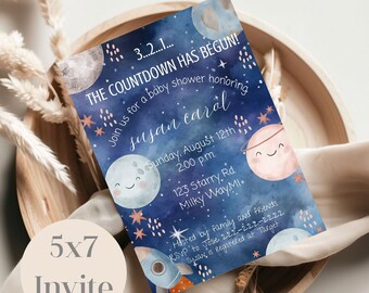 Space Baby Shower Invite: Galaxy Adventure, Editable 5x7 (Digital Download)