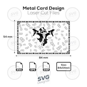 Conception de cartes en métal | Homme Monopoly + Argent + Arme | SVG - EPS - DXF | Téléchargement numérique
