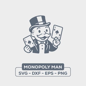 Casino Gentleman SVG Monopoly Man Casino – Vintage Rich Man met speelkaarten – pokerthema, sublimatie, lasersnijden (svg, png, eps, dxf)