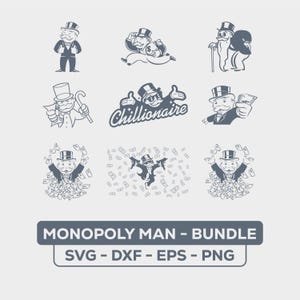 Pacchetto Monopoly Man - Download digitale in formato SVG e DXF / Design del pacchetto Monopoly Man, File di taglio del pacchetto Monopoly / Svg del pacchetto Monopoly Man, Pacchetto Monopoly