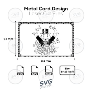 Design de Cartão de Metal | Homem Monopoly + Dinheiro | SVG - EPS - DXF | Download Digital