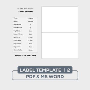 Label Template - 2 Label Per Sheet A4 - Printable Sticker Template - PDF & Word - Digital Download