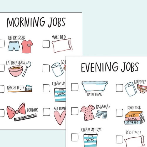 Kids Chore Chart Printable Morning and Evening AZ105 - Etsy