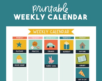 Weekly Printable Calendar for Kids - Kids Printable Chore Chart Calendar Planner - Red Version