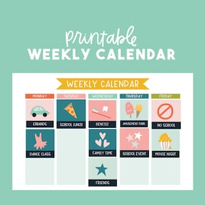 Kids Weekly Calendar Planner Printable Calendar for Kids Pink Version image 1