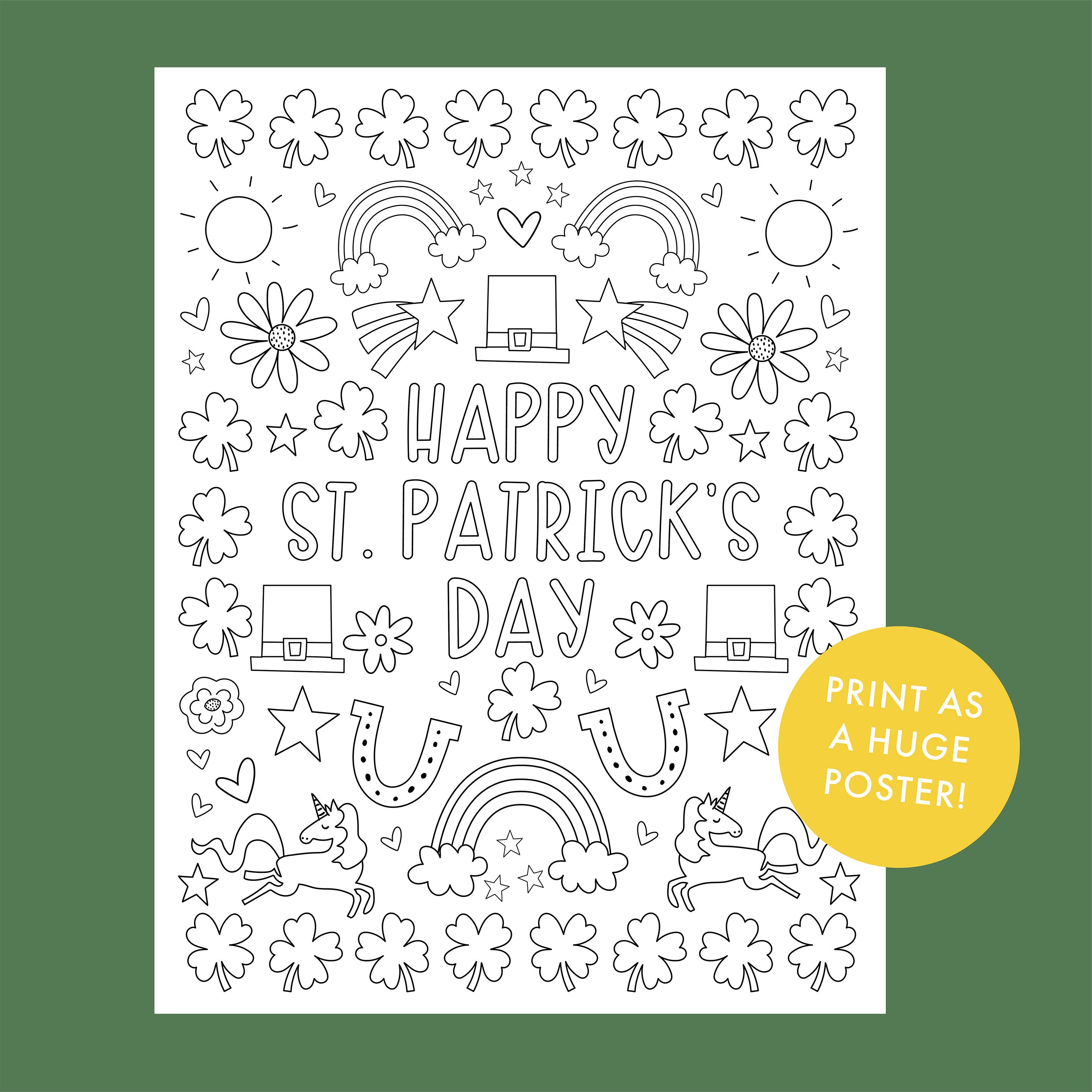 St. Patrick's Day Coloring Page and HUGE Poster! - Etsy