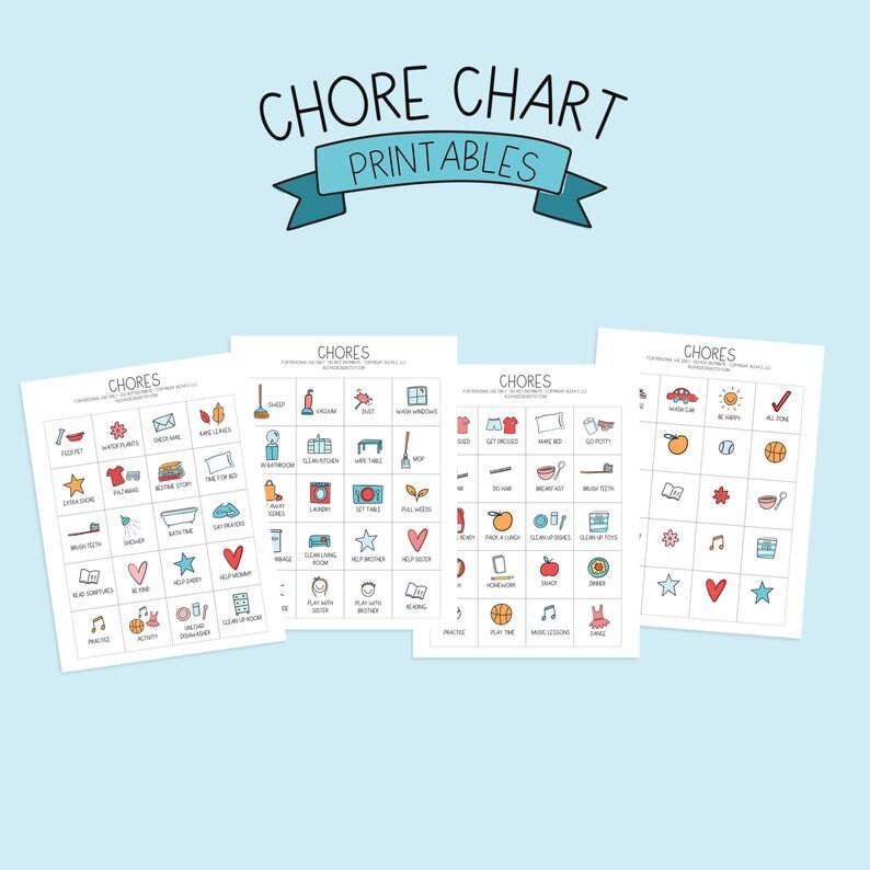 Kids Chore Chart Printable Cards Morning Night School Etsy