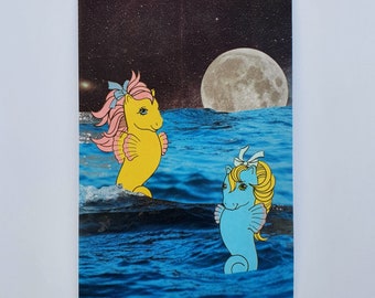 Water Ponies At Midnight,  a collaged greeting card