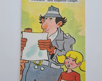 Set of 4 Inspector Gadget Postcards, upcycled Golden Book