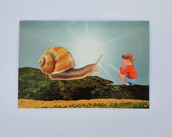 Snail Gazing a collaged greeting card