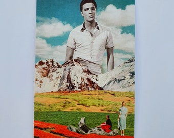 Elvis Is God a collaged greeting card