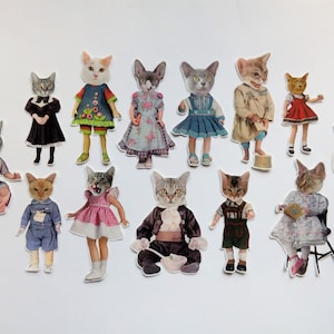 Pacote de adesivos de boneca de gato nº 1 colagem, zine, feito à mão, cartas, diário, álbum de recortes