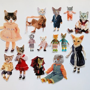 Pacote de adesivos de boneca de gato #4 letras, escrita, zine, diário, diário, correio tradicional, feito à mão, colagem