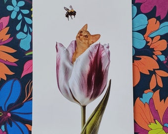 Bumblebee Gazing a Collaged Greeting Card