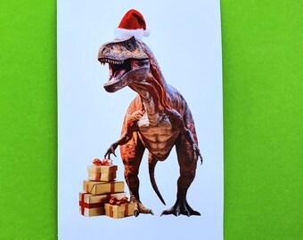 Dino Christmas, a collaged greeting card