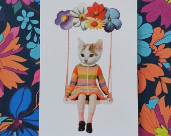 Tilly the Daydreamer a Collaged Greeting Card