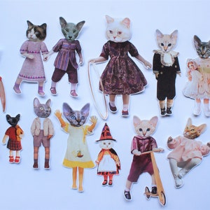 Pegatinas de muñecas de gato cortadas a mano #6 collage, artesanía, carta, álbum de recortes